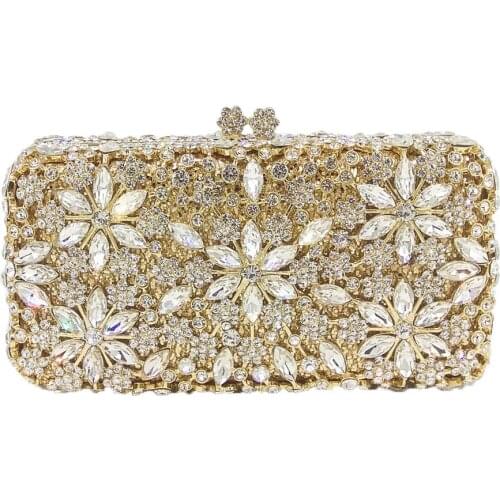 18x9CM Clutch Bag Metal Dinner Bag With Flowers And Diamonds Rhinestone Party Banquet Evening Bag a6563