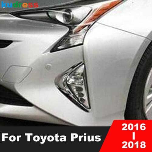 For Toyota Prius 2016 2017 ABS Chrome Front Foglight Cover Strip Car-Styling Head Fog Lamp Hoods Eyebrow Protector Trims 2pcs