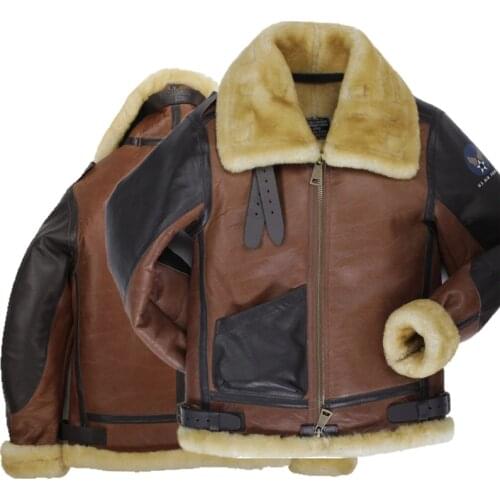 B3 shearling hat Bomber Fur military pilot World II Flying aviation air Leather jacket Environmental protection of leather MAN