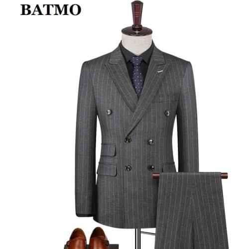 BATMO 2021 new arrival high qulaity Striped grey suits men,casual suits ,873