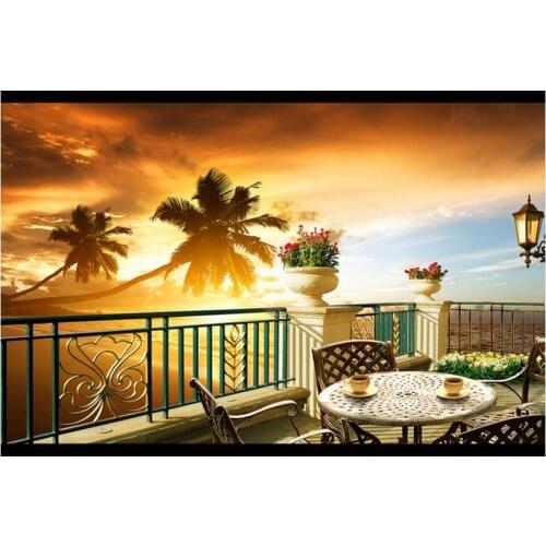 Free shipping 2015 new custom non-woven wallpaper Summer beach scenery TV setting wall adornment balcony mural wallpaper homeow