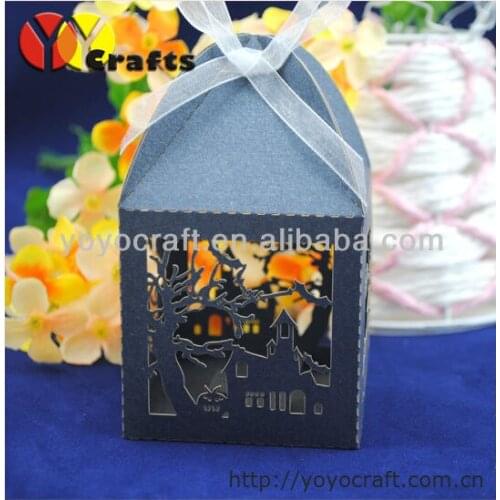 Free logo New design party supply customizable withered tree paper halloween laser cut favor boxes
