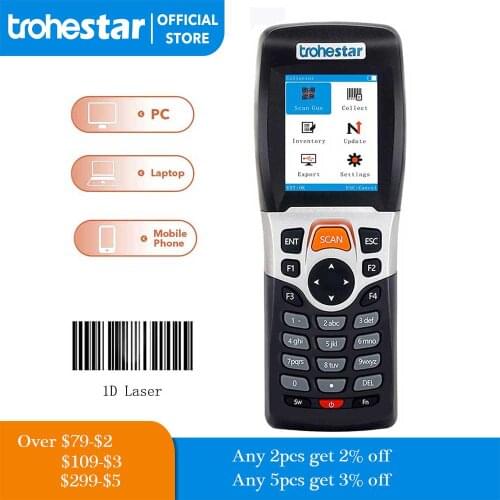 TroheStar Wireless Barcode Scanner and Collector Portable Data Terminal Inventory Device USB Barcode Scanner 1D PDT with TFT Col