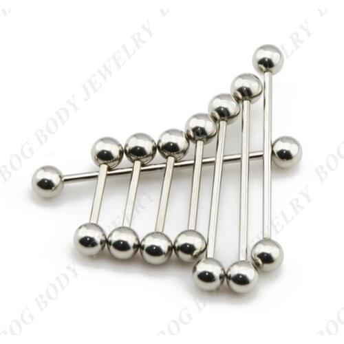 BOG-Industrial Barbells Stainless Steel Straight Barbell Tongue Bars Nipple Rings Body Piercing Barbell Jewelry 50pcs/lot 14g