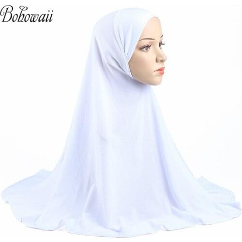 BOHOWAII Arabic Islamic Muslim Prayer Cap Head Wrap for Women Hijab Scarf Plain Casual Hijabs Headscarves Jersey Bonnet Musulman