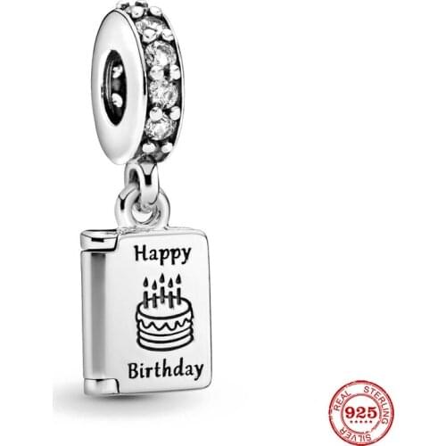 New Original Silver Color Happy Birthday Cake Dangle Bead Fit European Pandora Charms Bracelet Bangles Diy Jewelry P455