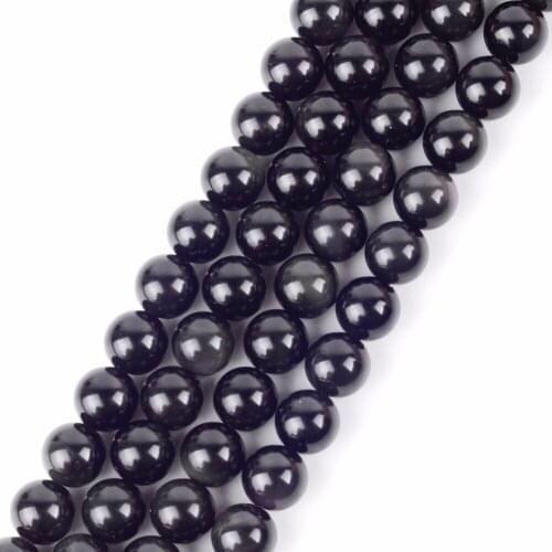 Wholesale Genuine Natural Round Black Obsidian Stone Beads for Jewelry Making 4 6 8 10 12mm Mineral Gem Stone Beads Accessories