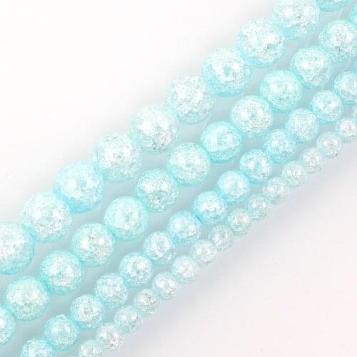 15"Strand Light Blue Round Cracked Crystal Stone Beads Loose Spacer Beads For Jewelry Making Bracelet Neck 6-12mm