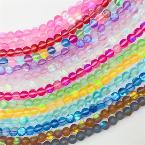Matte AB Austrian Crystal Round Loose Beads For Jewelry Making Glitter MoonStone Beads Diy Bracelet 15'' Strands 6 8 10 12mm