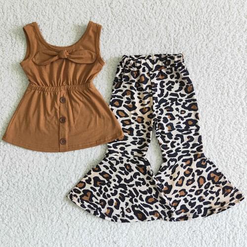 Kids designer clothes girls bell bottom outfits milk silk baby girls summer clothes set leopard sunflower print boutique clothes