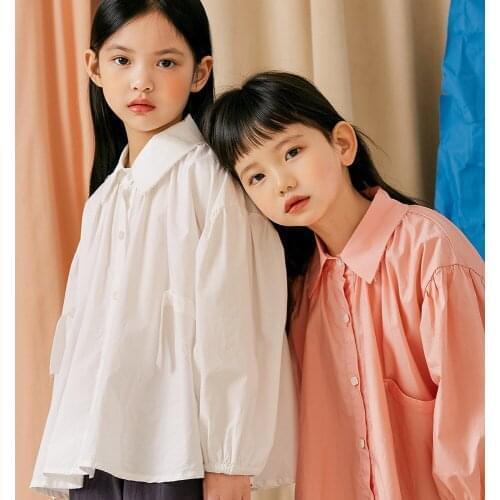 Kids Clothing Spring New Baby Girls Shirts Korean Casual Loose Long Sleeve Blouse For Girl 2-9 Y Toddler Baby Solid Cotton Shirt