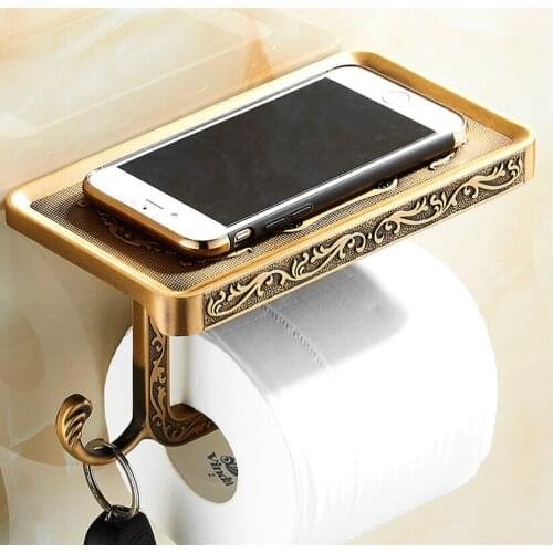 European Antique Aluminum Alloy Paper Towel Holder Bathroom Phone Holder Bathroom Punch-free Carved Paper Roll Holder