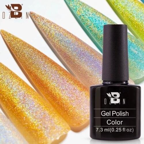 BOZLIN 7.3ML Holographic Gel Nails Polish Soak Off Shimmer UV /LED Gel Nail Polish Laser Colorful Super Shinny Manicure Tools