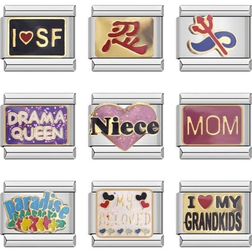 Hapiship Fashion Original Daisy MOM Niece Drama Queen Italian Links Charm Fit 9mm Bracelet Stainless Steel Jewelry Making DJ058