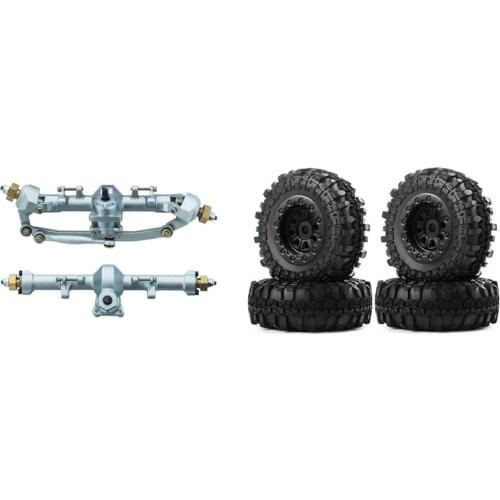 1set Metal Front & Rear Axle Complete Axles for Axial SCX24 90081 AXI00001 1/24 & 4PCS 46X17mm Wheel Rims Tires Tyre Set
