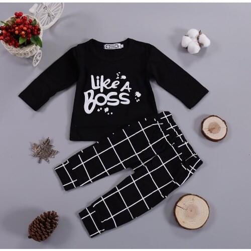 2020 Spring Autumn Baby Boy Outfits Like A Boss Long Black Tops+Pant 2PCS Clothing Sets Kids Infant Boys Girls Clothes Sets