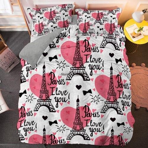 3D I Love Paris Bedding Set Tower Printed Duvet Covers Comforter Luxury Bed Linen Single Twin Full Queen King Size Quilt Cover