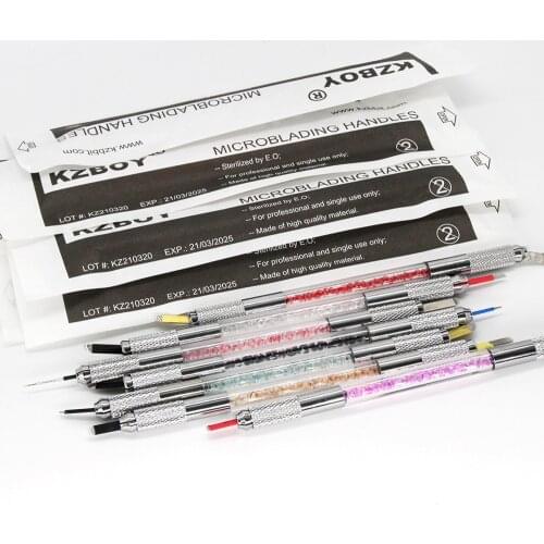 10 Double Sided Microblading Handles with Individual Package Disposable Manual Microblading Pen for Eyebrow Lip Eyeliner