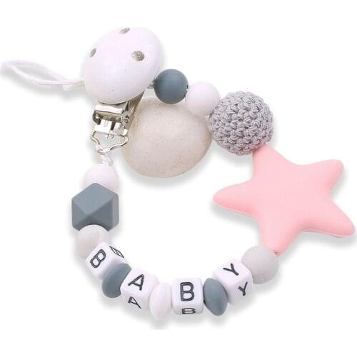 Cute Baby Pacifier Chain Food Grade Silicone Bead Newborns Teethers Safe BPA Free Toddler Appease Pendant Molar Ring Toy Gift