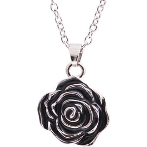 Black Rose Flower Pendant Necklace Choker Charm For Ashes Urn Jewelry Memorial Pendant