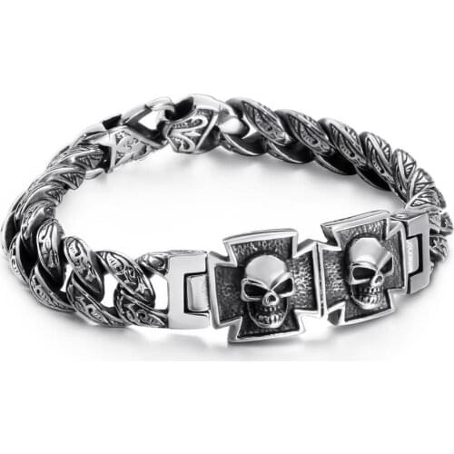 Mans Jewelry Bracelets 13mm Punk Skull Ghost Head Bracelet Men Male Stainless Steel 316L Curb Link Chain Bracelet JB112537-BD
