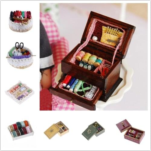 Hot Sale 1:12 Vintage Sewing Needlework Needle Kit Box Sewing Machine Dollhouse Miniature Decor