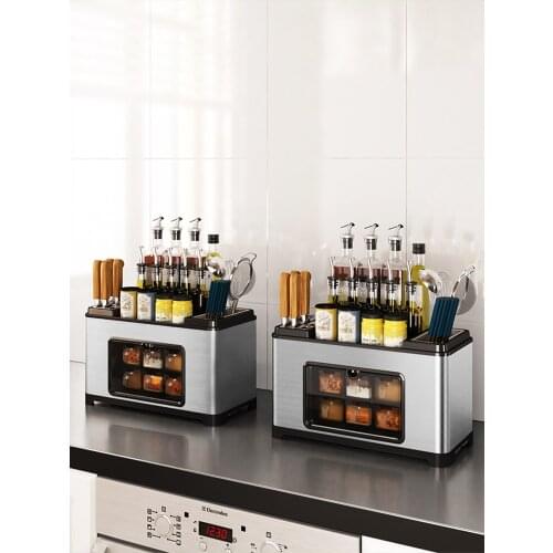 Stainless steel kitchen seasoning storage shelf storage box seasoning can combination set seasoning bottle knife holder