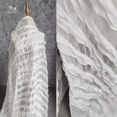 New Ruffle Wave Tulle Fabric White Stripe Stereo DIY Decor Patchwork Stage Skirt Gown Wedding Dress Lace Designer Fabric