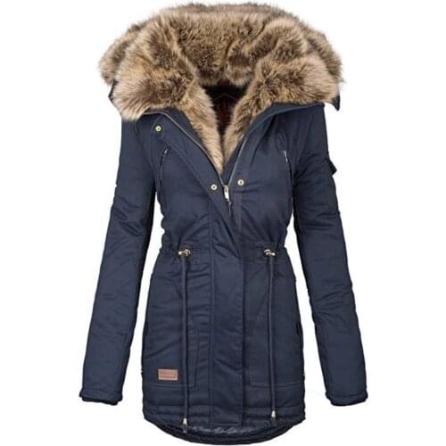 Winter Warm Padded Coats New Fashion Women Fur Collar Thick Overcoat Long Hooded Parkas Jacket Clothing Female Snow Wear Coat