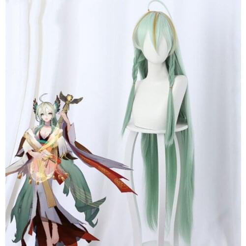 High Quality Wigs Hot Game Onmyoji Kinnara Cosplay Awakening Green Gradient Kawaii Long Hair Unisex Role Play Accessories