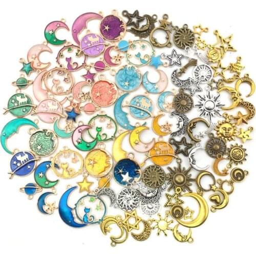 24pcs Mix Enamel Charms Cat Moon Star Celestial Charm Pendant For DIY Earrings Necklace Jewelry Making Findings Accessories