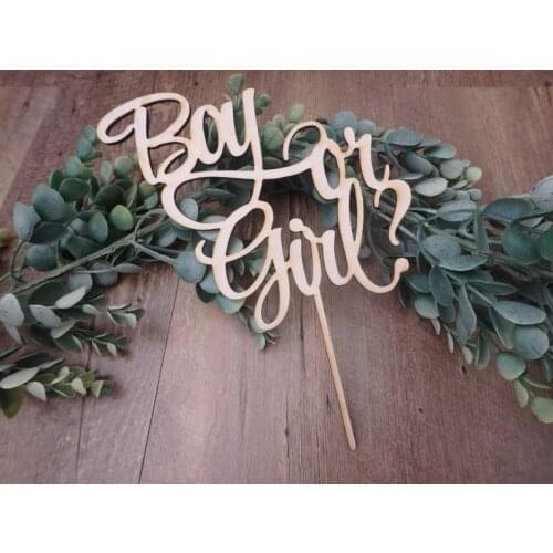 Gender Reveal Cake topper wooden cake topper Boy or girl cake topper Girl Or Boy Bow Clothes Cupcake For Baby Shower Cake Decor