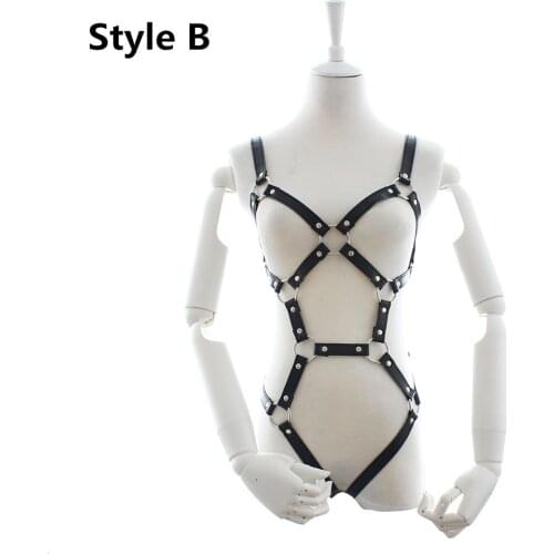 BDSM Bondage Leather Body Harness Lingerie With Erotic Garter Belts Chastity For Fetish Slave Restraints,Exposed Breast