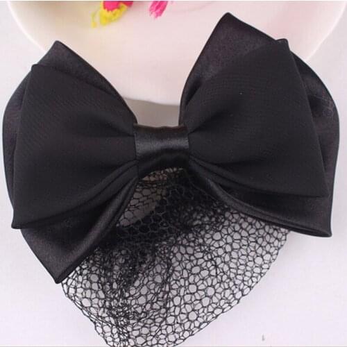 Durable Snood Net Black Bowknot Detail French Clip Hair Barrette For Woman