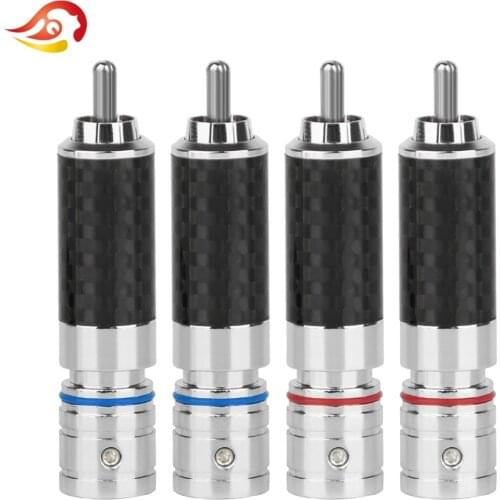QYFANG Audiophile Eutectic Carbon Fiber Rhodium Plated Speaker RCA Male Plug Solder Wire Connector Splice Adapter Audio Jack