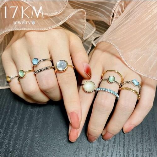 17KM Retro Geometric Square Round Stone Rings Set for Women Girls Fashion Colorful Resin Rings Jewelry Party