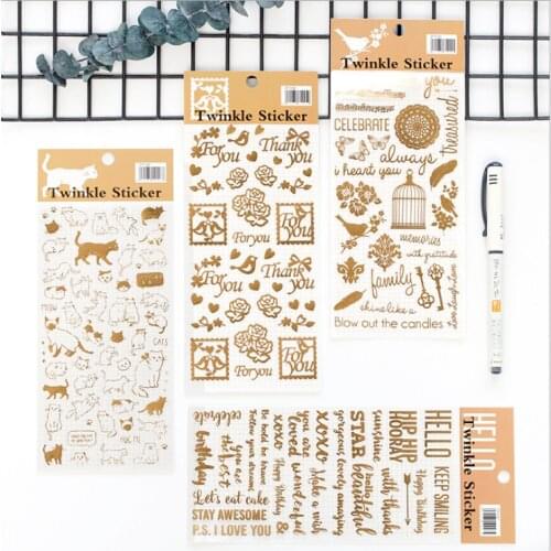 Retro Bronzing Sticker Lovely Cats Journal Decoration Diary Scrapbooking Label Sticker Kawaii Korean Stationaries Stickers