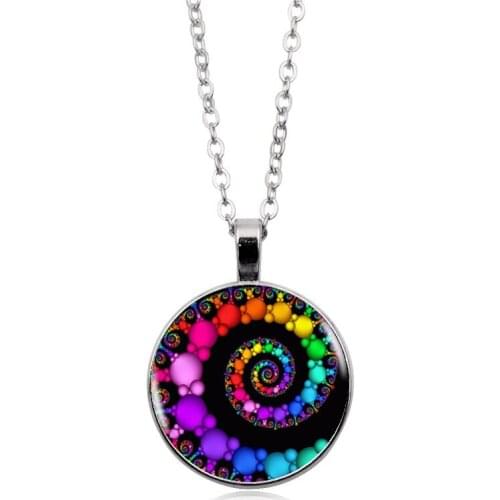 FIBONACCI Spiral Pendant Fractal Necklaces Pendants Flourish Swirls Glass Dome Necklace Sacred Geometry Art Picture Jewelry Gift
