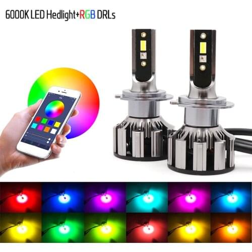 NEW H7 Led RGB Headlight APP Bluetooth-Compatible Control Multi Colors LED Bulbs H1 H4 H8 H9 H11 9005 9006