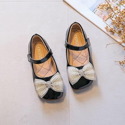 Spring Fashion Beads Bow Leather Shoes Kids Dress Little Girls Party Shoes For 2021 Princess Child 1 2 3 5 7 8 9 10 11 Years