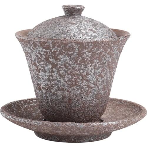 Vintage coarse pottery gaiwan ceramic big tea bowl teapot kettle japanese tea set drinkware tureen home decor