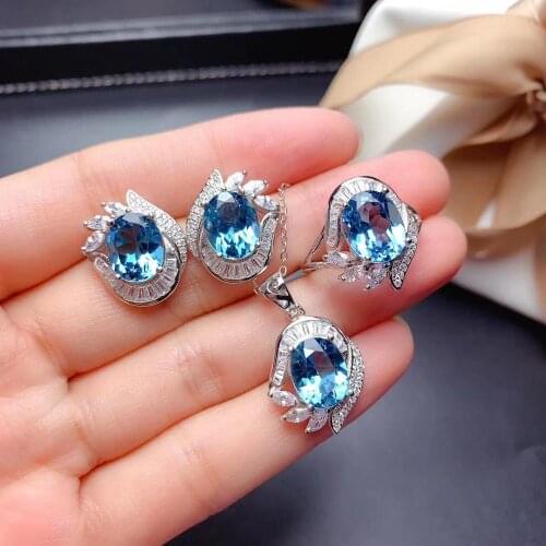 Anniversary Best Gift Topaz Set Natural Real Topaz 925 sterling silver 1pc Topaz pendant,1pc Topaz ring,2pcs Topaz Earring