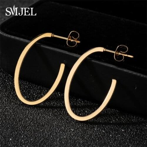 SMJEL Stainless Steel Earrings for Women Girls Fashion Hollow Round Stud EarringHoops Minimalist Style Ear boucle oreille femme