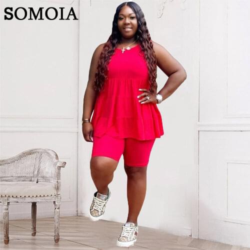 5XL Plus Size Two Piece Fashion Womens Clothing Sexy Sleeveless Round Neck Personality Pleated Solid Color Casual Loose Suit