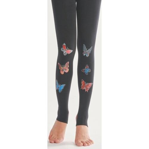 Butterfly Print Women Bodysuit Autumn and Winter Black Fleece Lined Tight