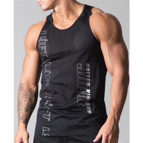 2021 New Summer Gym Workout Male Vest Top Sleeveless Round Neck Quick-drying Sports Tank Top Mesh Breathable Fitness Mens Vest