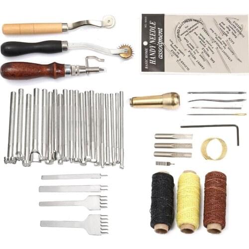 48pcs Leather Craft Hand Tool Kit Sewing Stitching Thread Punch Groover Awl Set New