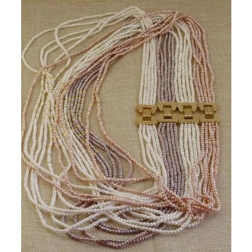 5rows freshwater pearl white/pink/purple baroque 3-4mm long sweater necklace 75-90cm FPPJ wholesale nature women gift