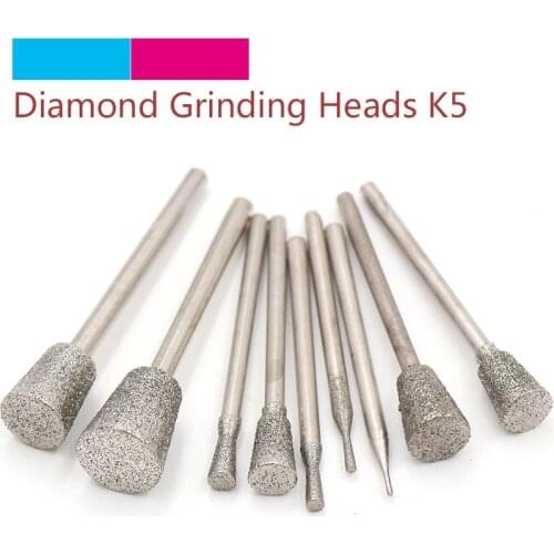 5pcs 2.35mm Shank Diamond Grinding Head Set Coated Mounted Bit Burr Lapidary Tool for Dremel Stone Gemstone Carving K5 Needle