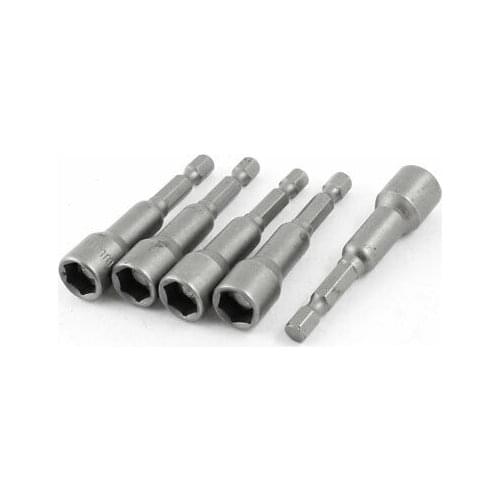 5 Pcs Magnetic Nut Driver 10mm Wide Hex Socket Screwdriver Bit Gray